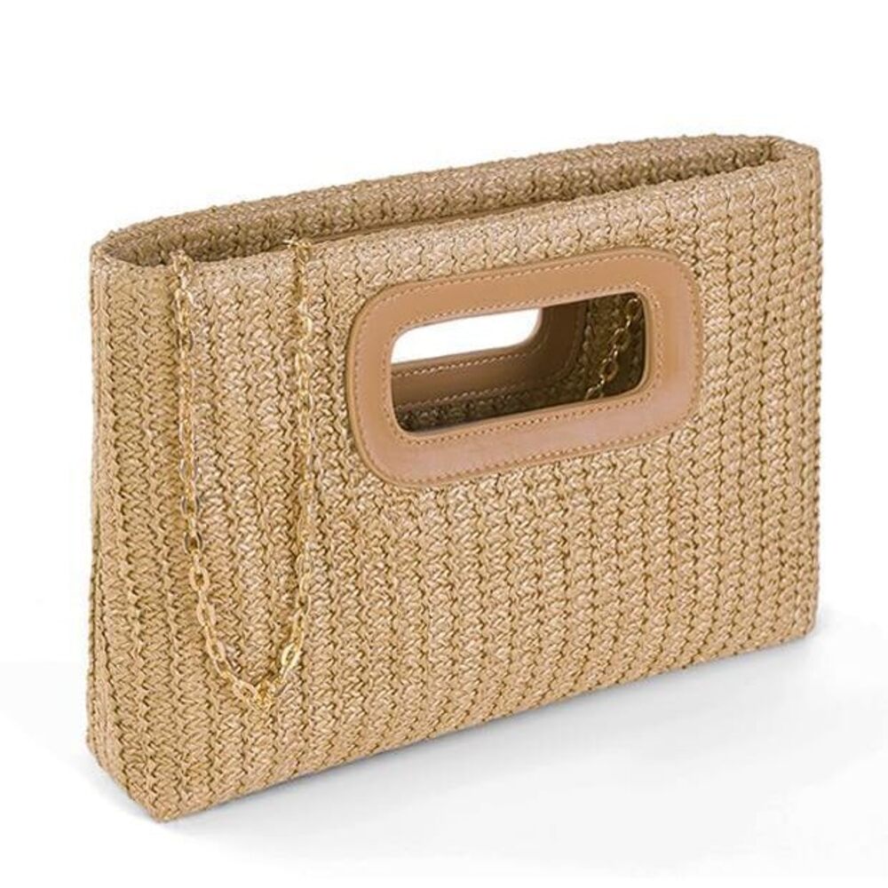 7449 Straw Purse Top Handle Clutch Bag, Woven Beach Shoulder Crossbody Bag - Picture 6 of 8